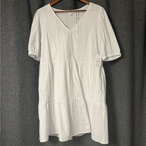 Time and Tru White Eyelet Babydoll Dress Size L (12-14) Cottagecore